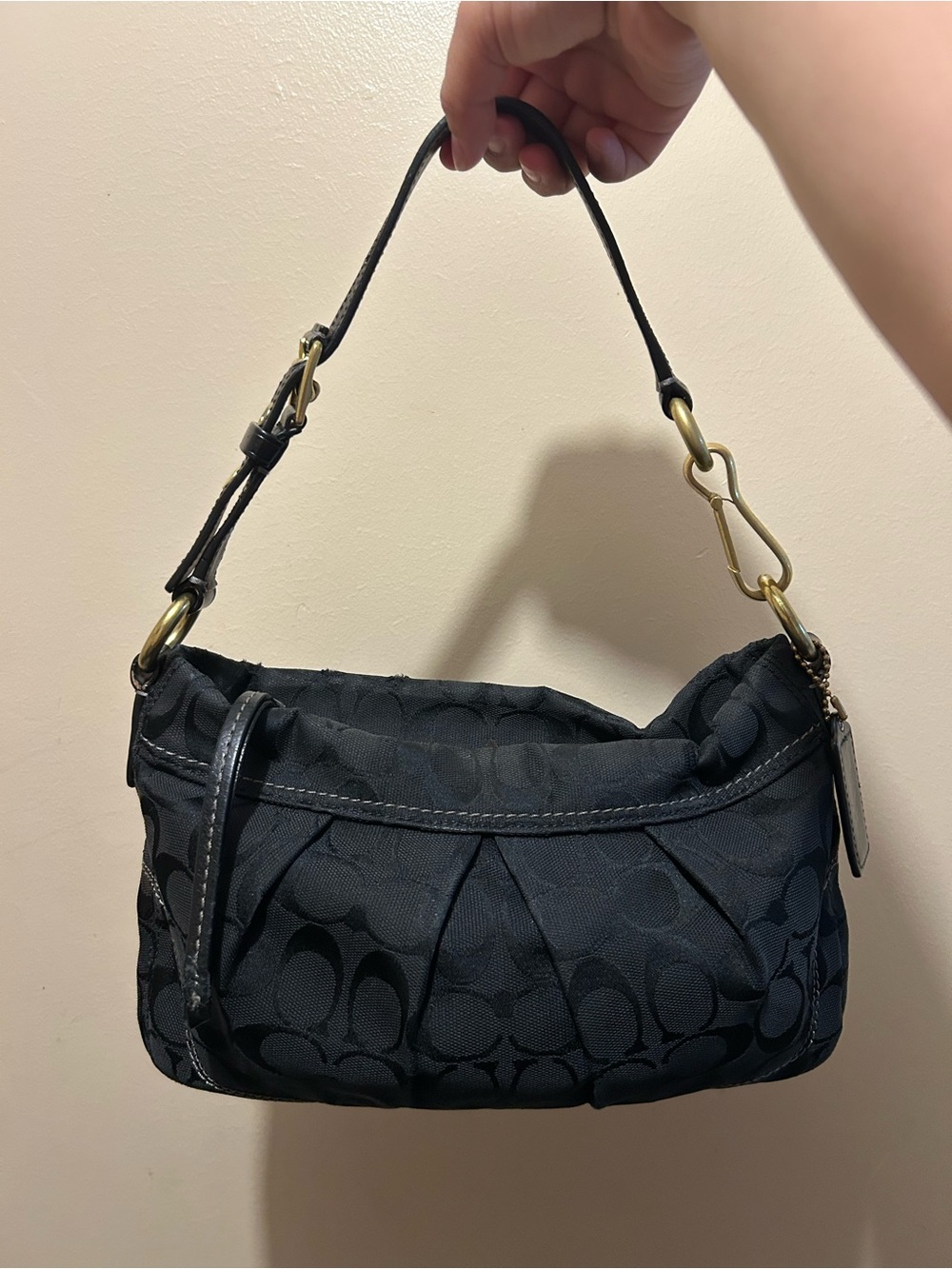 Coach Black Signature Shoulder Bag with Gold Hardware with wallet!